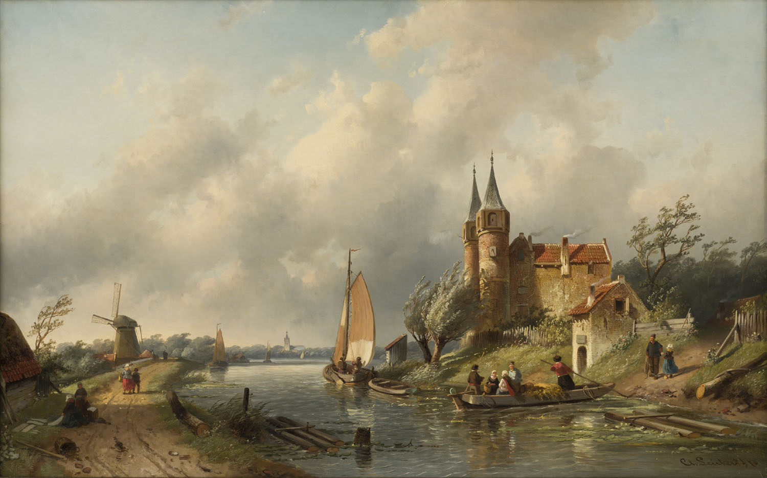 Charles Leickert | Een Hollands rivierlandschap | Kunsthandel Bies