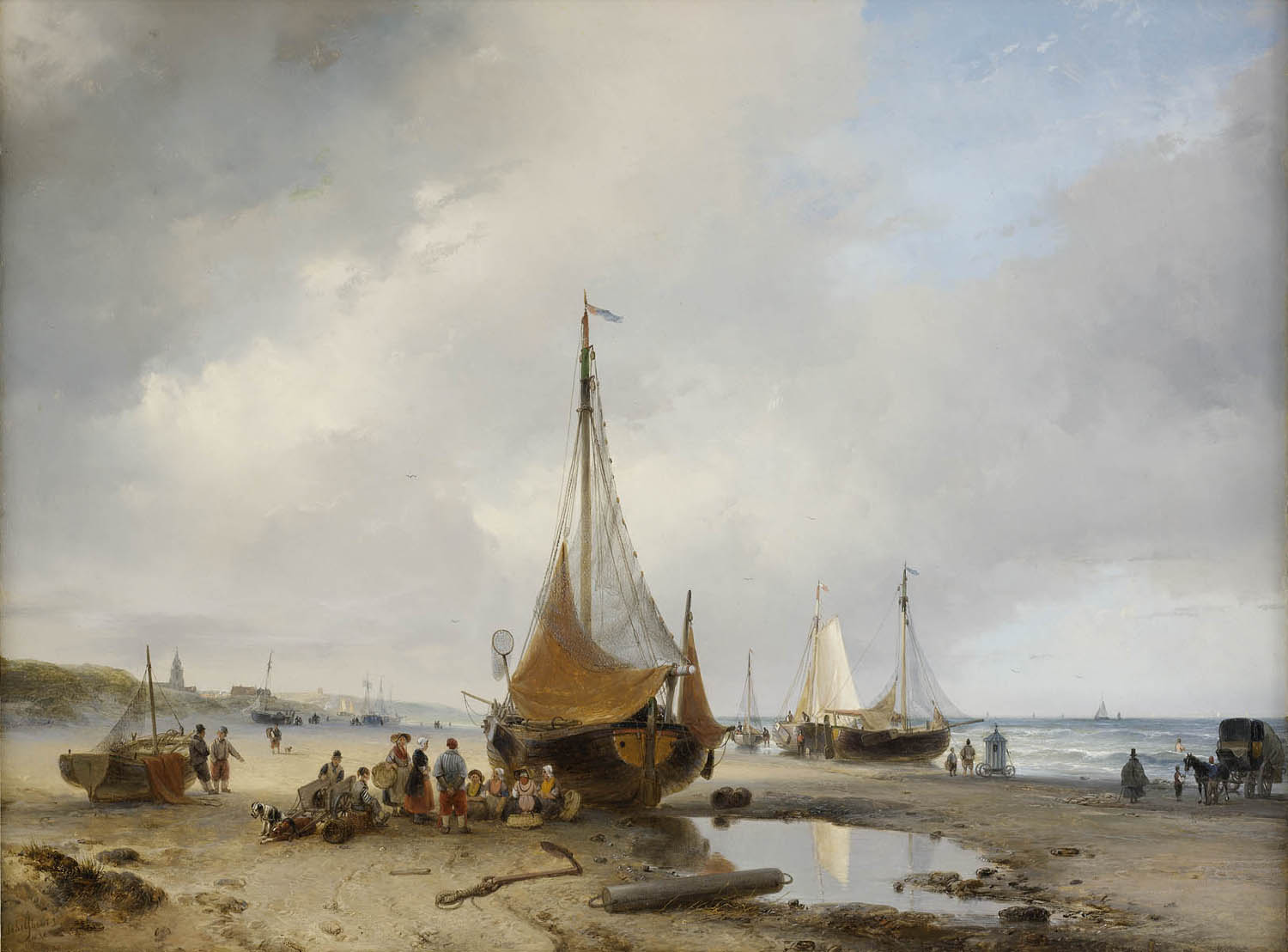 Andreas Schelfhout | Strandgezicht te Scheveningen | Kunsthandel Bies