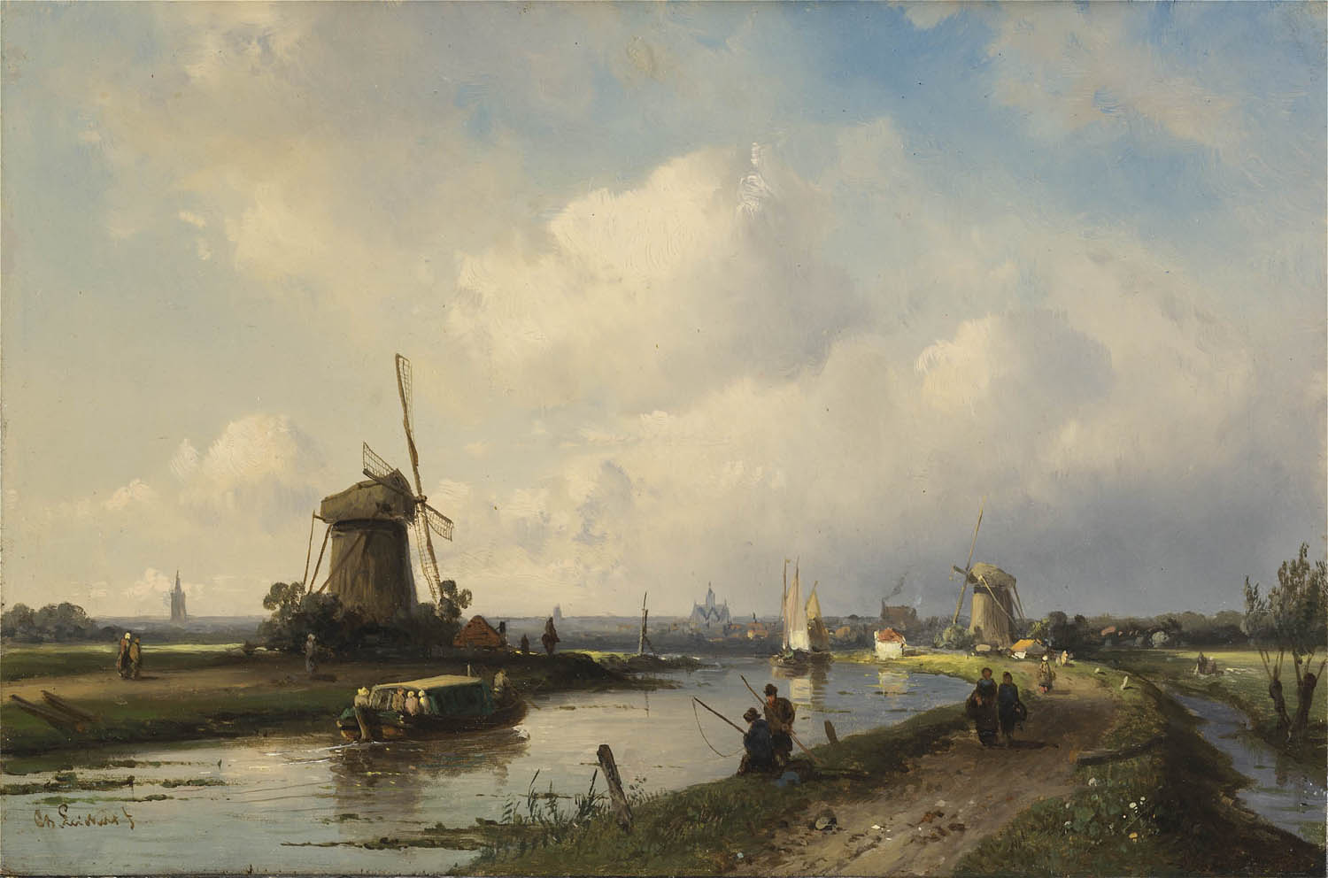 Charles Leickert | Zomers landschap bij een trekvaart Charles Leickert | Zomers landschap bij een trekvaart | Kunsthandel Bies