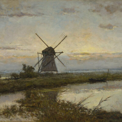 Constant Gabriël | Landscape with windmill at dusk | Kunsthandel Bies