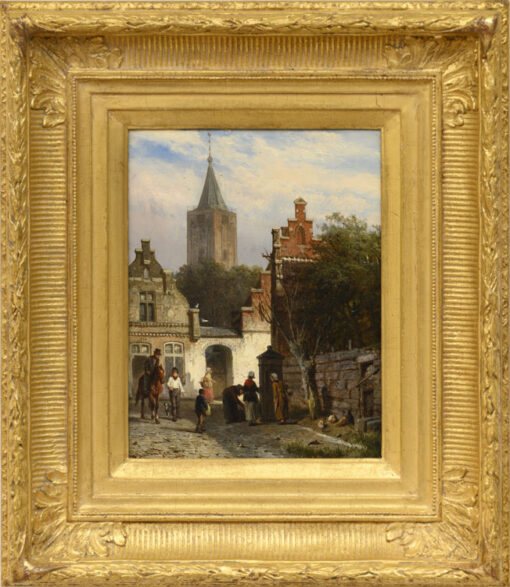 Cornelis Springer | Gezicht te Naarden met de Grote Kerk (St. Vituskerk) in de achtergrond | Kunsthandel Bies