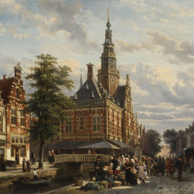 Cornelis Springer | Bolsward, De Marktstraat en het Stadhuis | Kunsthandel Bies