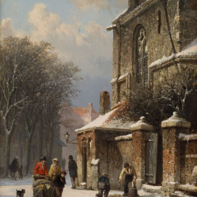 Cornelis Springer | A town view in winter | Kunsthandel Bies