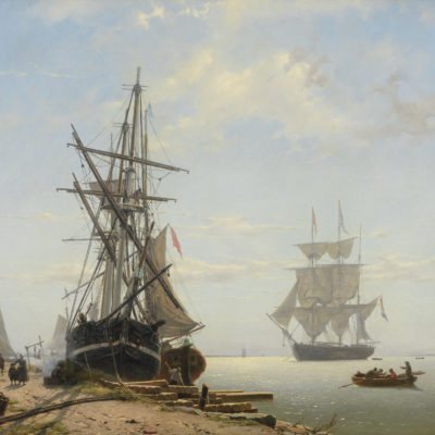 Willem Anthonie van Deventer | Werf met schepen en werklui | Kunsthandel Bies