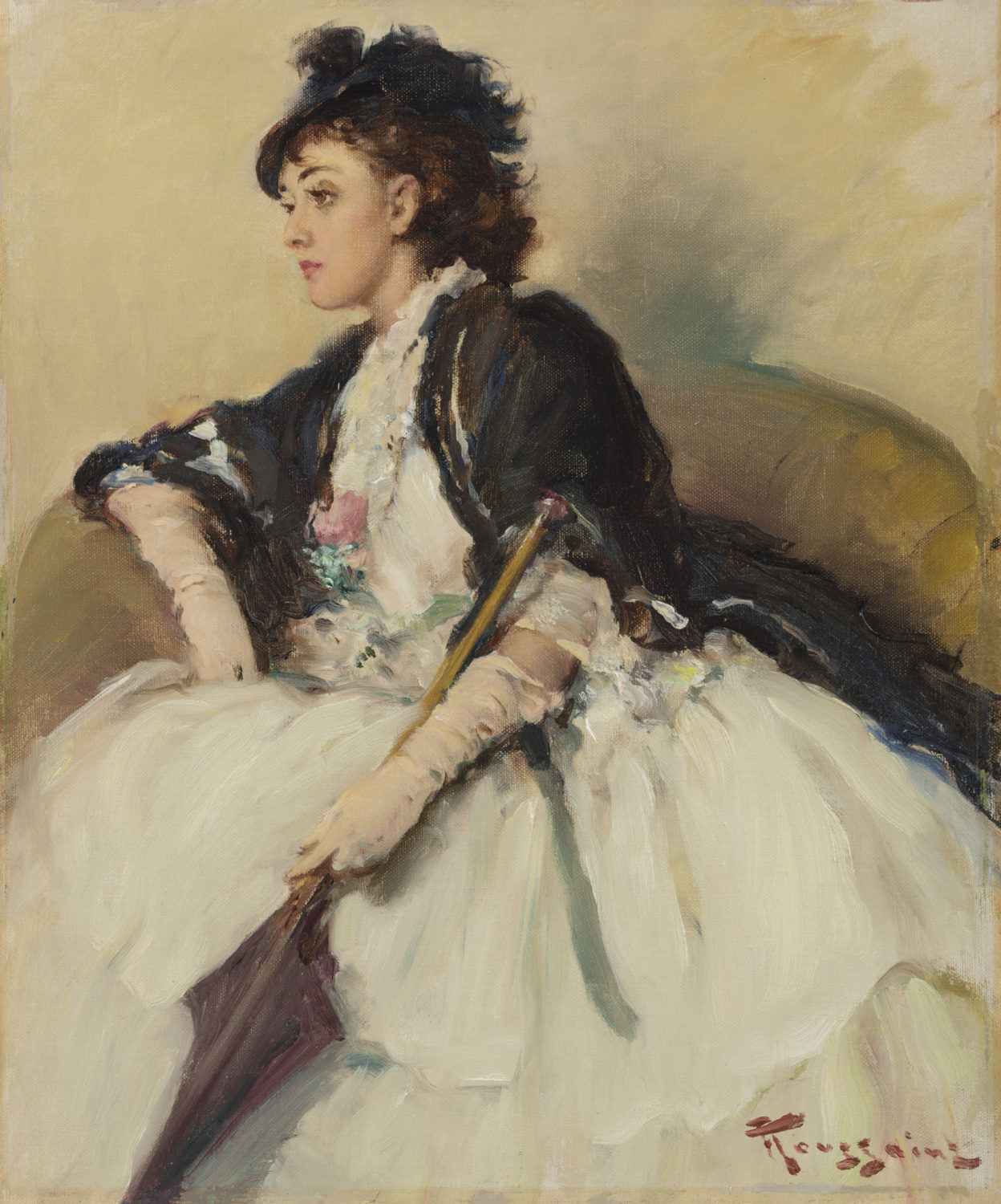 Fernand Toussaint | Elegante dame met parasol | Kunsthandel Bies