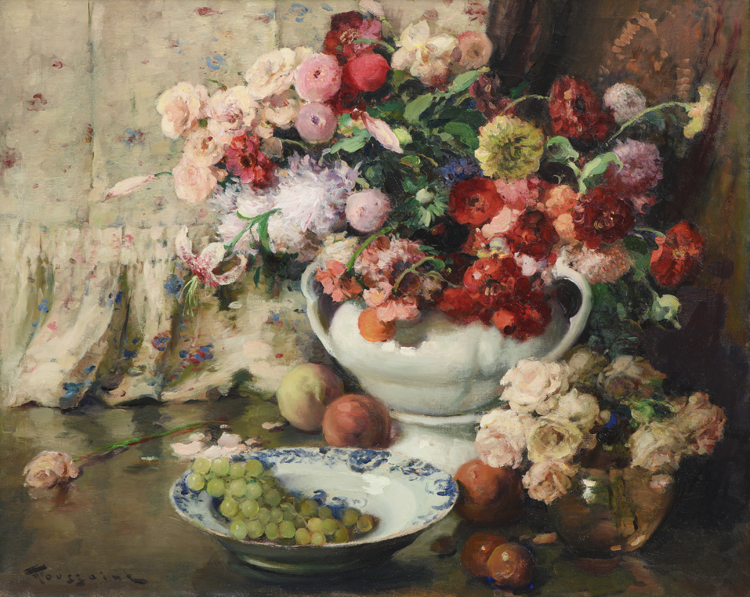 Fernand Toussaint | Stilleven met bloemen en fruit | Kunsthandel Bies