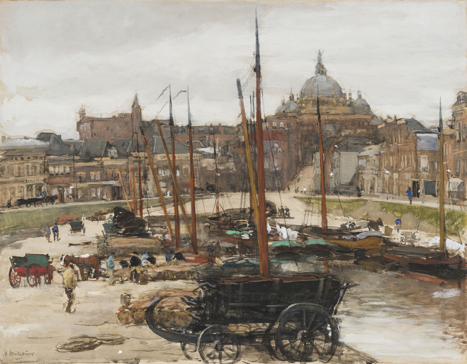 Floris Arntzenius | Scheveningen, de Haringkade met Seinpost op de achtergrond | Kunsthandel Bies