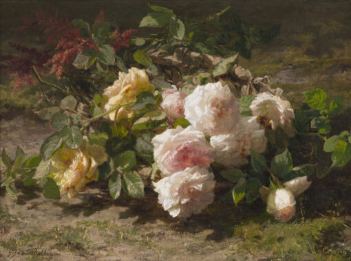 Gerardine van de Sande Bakhuyzen | Stilleven met roze en gele rozen | Kunsthandel Bies
