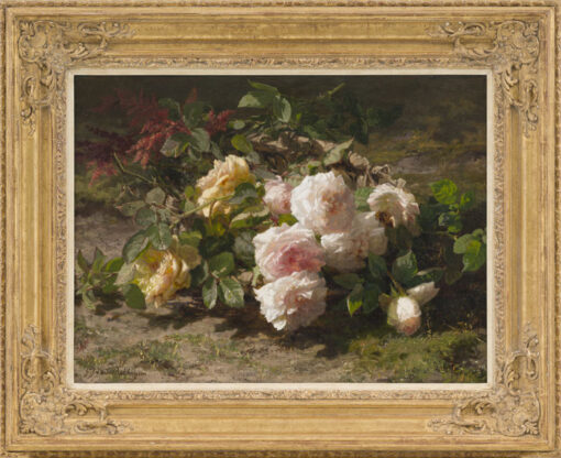 Gerardine van de Sande Bakhuyzen | Stilleven met roze en gele rozen | Kunsthandel Bies