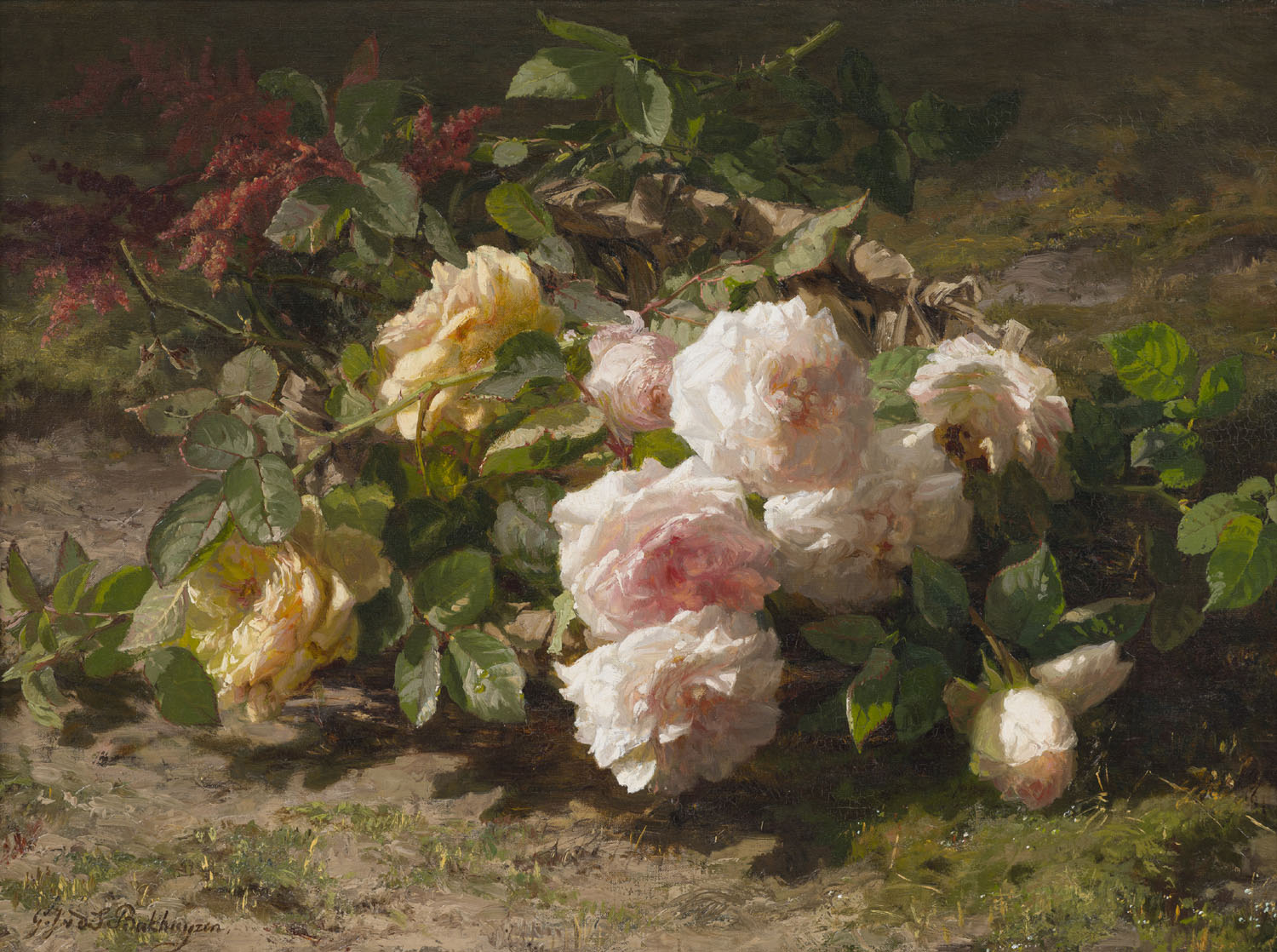 Gerardine van de Sande Bakhuyzen | Stilleven met roze en gele rozen | Kunsthandel Bies