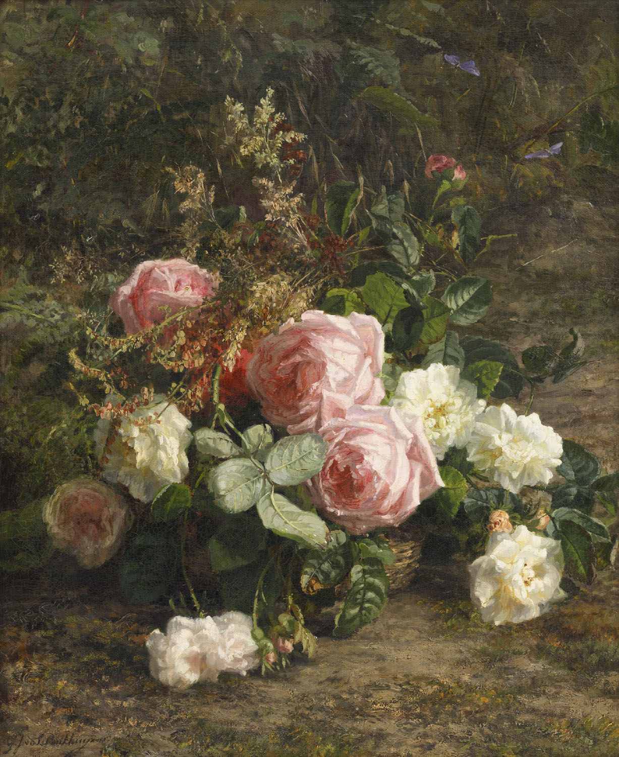 Gerardine van de Sande Bakhuyzen | Stilleven met roze en witte rozen | Kunsthandel Bies