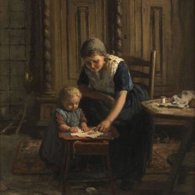 Hendrik Valkenburg | Interieur met moeder en kind | Kunsthandel Bies