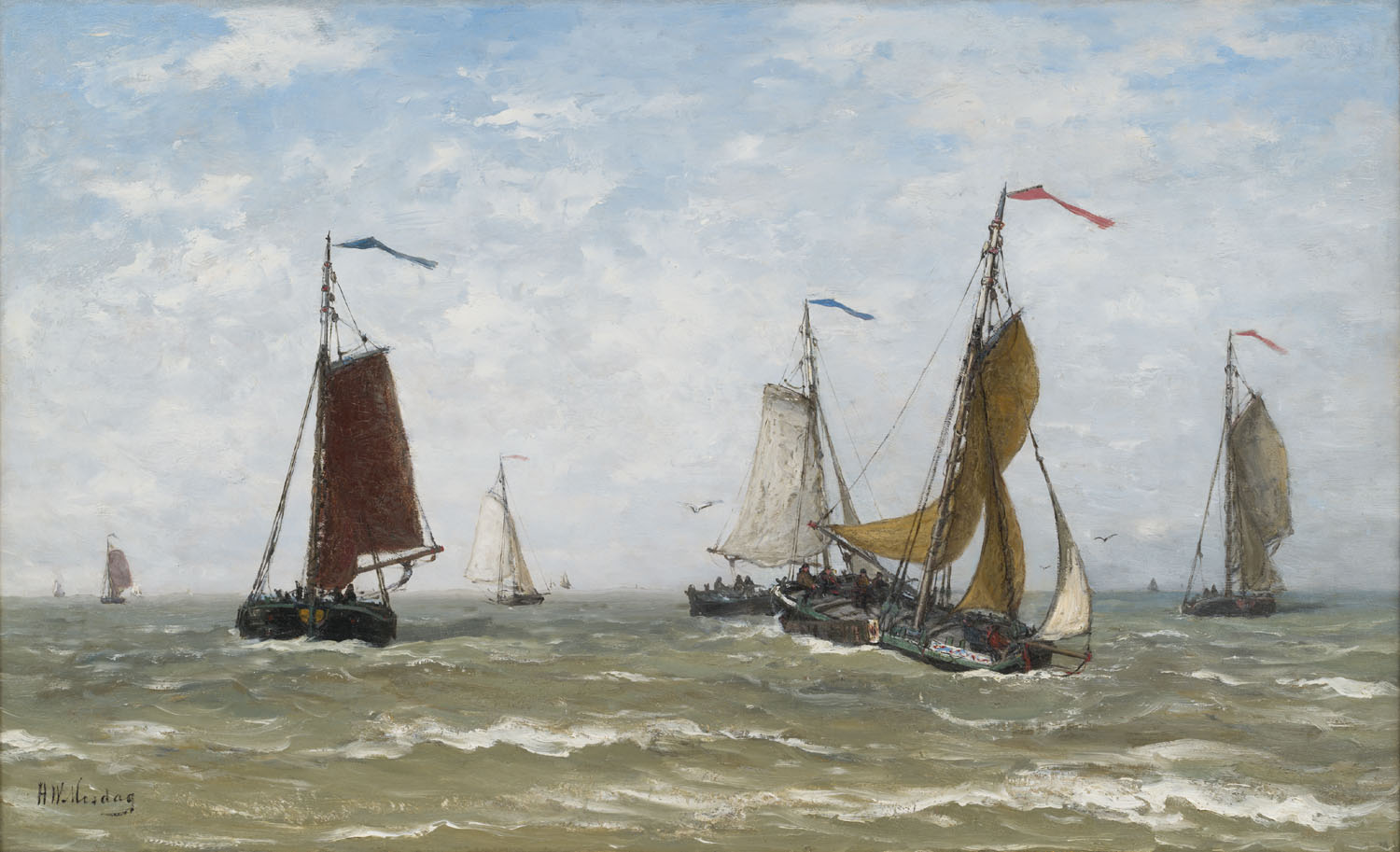 Hendrik Willem Mesdag | Barques au large; Bomschuiten in volle zee | Kunsthandel Bies