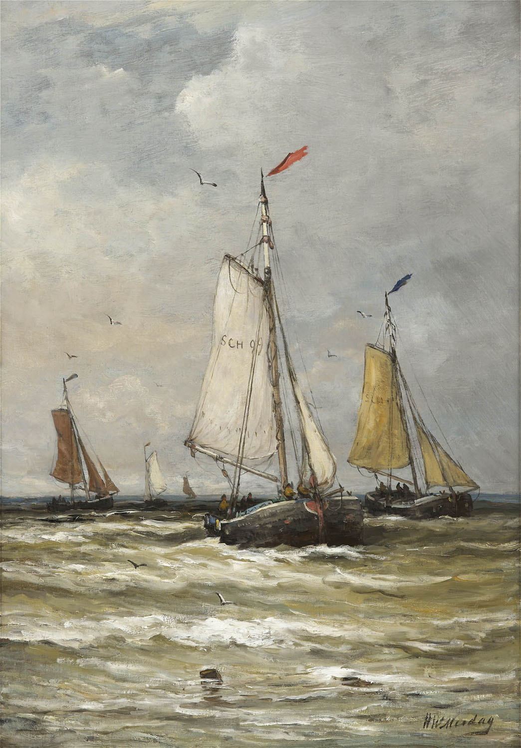 Hendrik Willem Mesdag | Bomschuiten op zee | Kunsthandel Bies