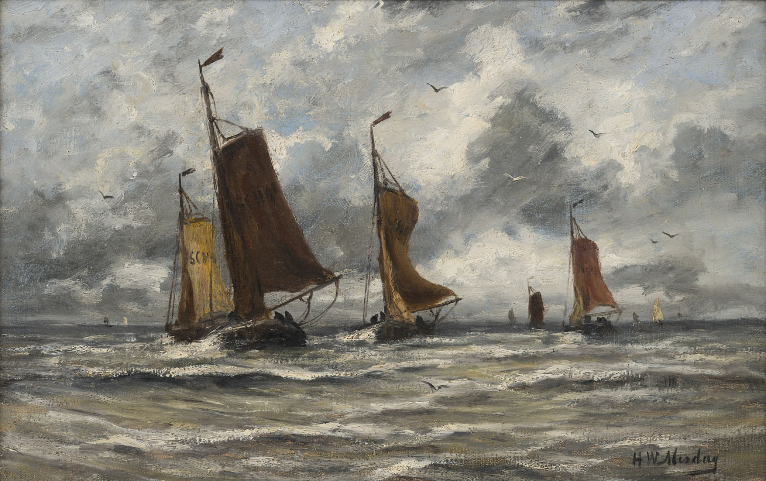 Hendrik Willem Mesdag | Fishing boats on the high seas | Kunsthandel Bies