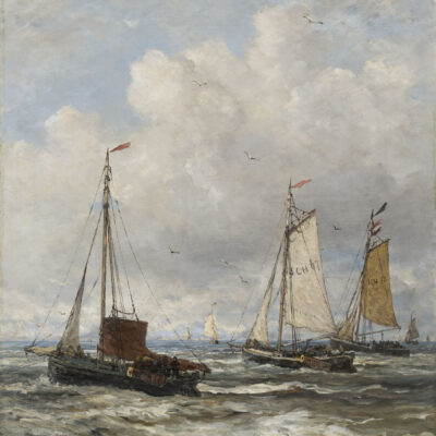 Hendrik Willem Mesdag | Fishing vessels at sea | Kunsthandel Bies