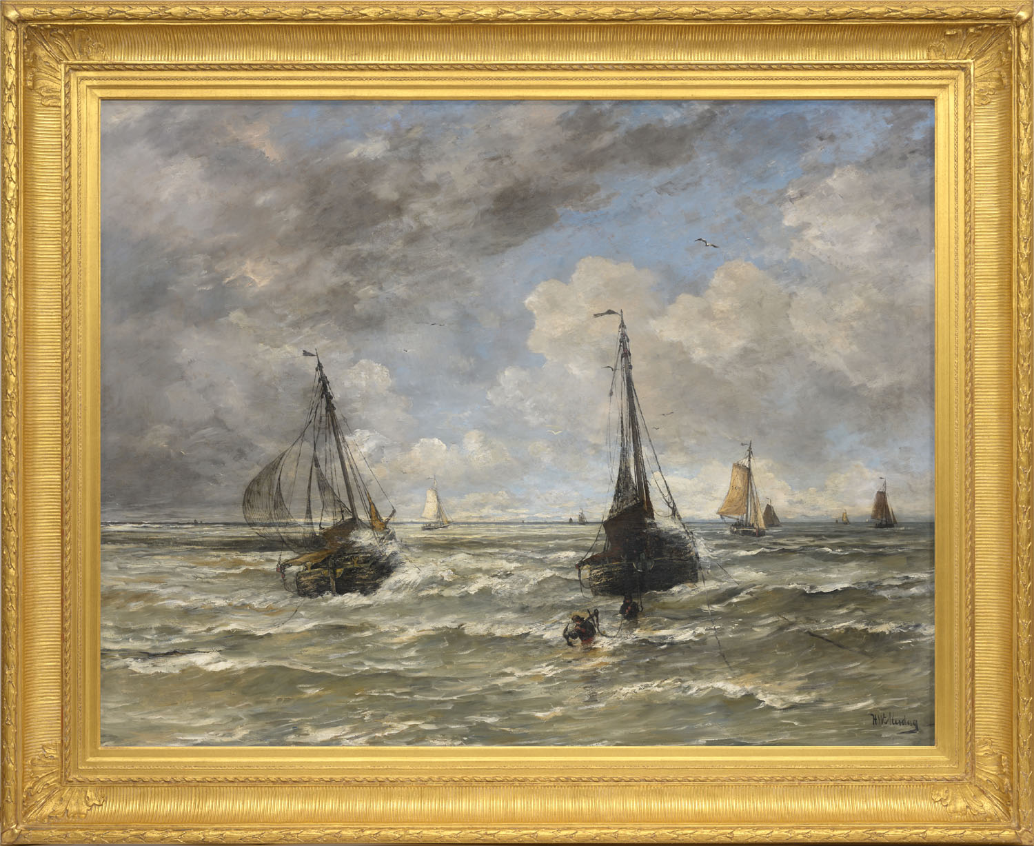 Hendrik Willem Mesdag | Anchoring the boat near shore | Kunsthandel Bies