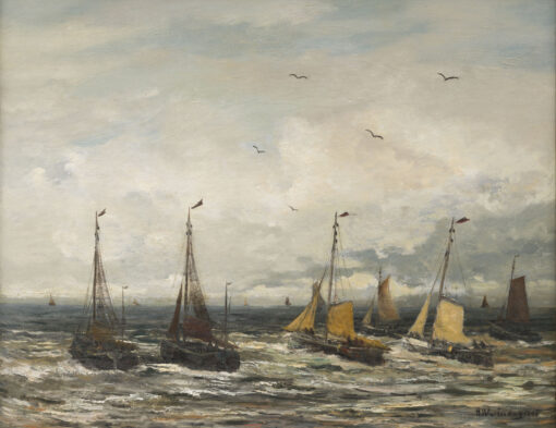 Hendrik Willem Mesdag | Scheveningse vissersboten in de branding | Kunsthandel Bies