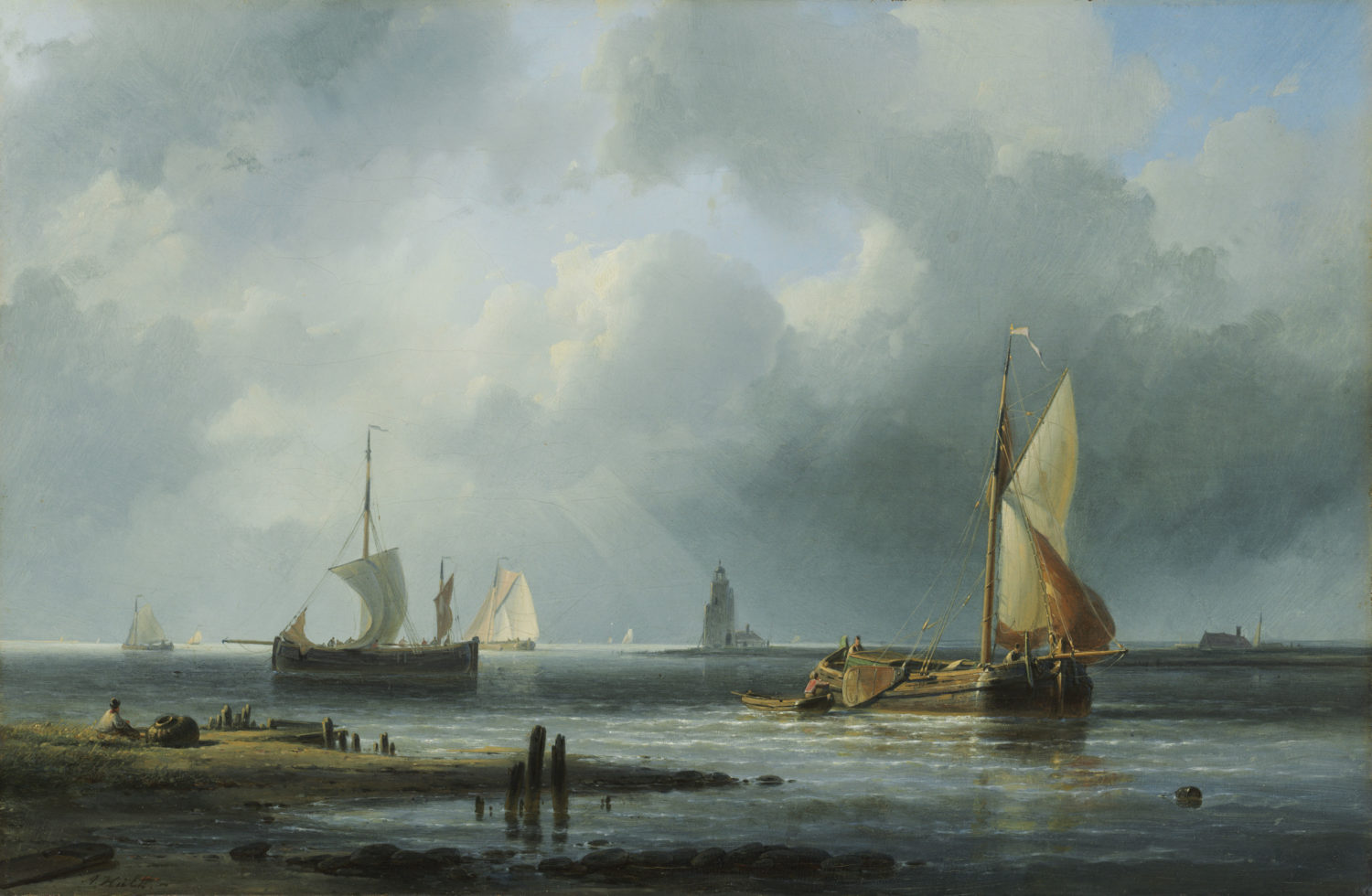 Abraham Hulk | Shipping in a calm | Kunsthandel Bies | Bies Gallery Abraham Hulk | Shipping in a calm | Kunsthandel Bies | Bies Gallery