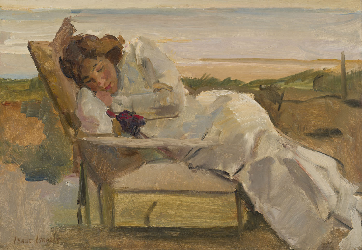 Isaac Israels | Rustende jonge vrouw in de duinen Isaac Israels | Rustende jonge vrouw in de duinen | Kunsthandel Bies
