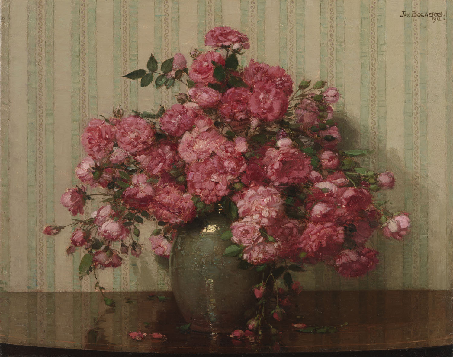 Jan Bogaerts | Stilleven met roze trosroze | Kunsthandel Bies