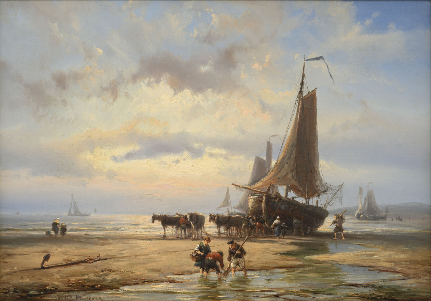 Jan H.B. Koekkoek | Vissersvolk op het strand Jan H.B. Koekkoek | Vissersvolk op het strand | Kunsthandel Bies