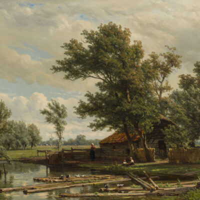 Jan Willem van Borselen | A Dutch summer landscape with a farmhouse by the water | Kunsthandel Bies