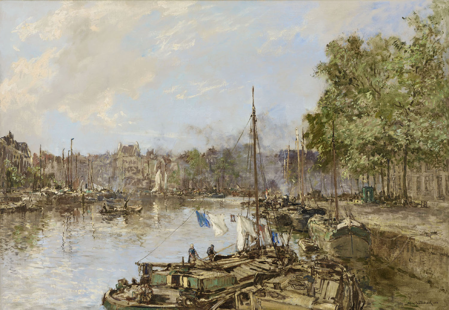 Johan Hendrik van Mastenbroek | Rotterdam, a view of the Wijnhaven, (Laundry Day) | Kunsthandel Bies | Bies Gallery