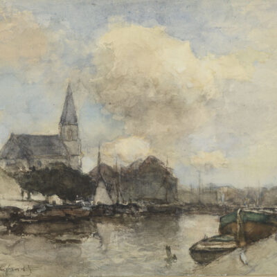 Hendrik Johannes 'JH Weissenbruch | View of a town along a river | Kunsthandel Bies