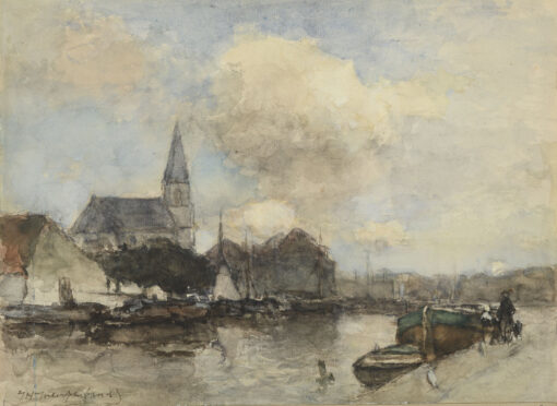 Hendrik Johannes 'JH' Weissenbruch | Gezicht op een stad aan het water | Kunsthandel Bies