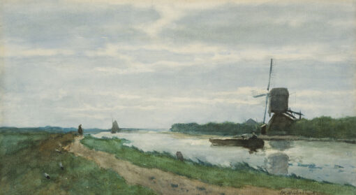 Hendrik Johannes 'J.H.' Weissenbruch | Molen aan een poldervaart | Kunsthandel Bies