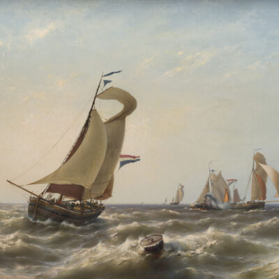 Johannes Hermanus Barend Koekkoek | Zeilschepen en een stoomschip op zee | Kunsthandel Bies