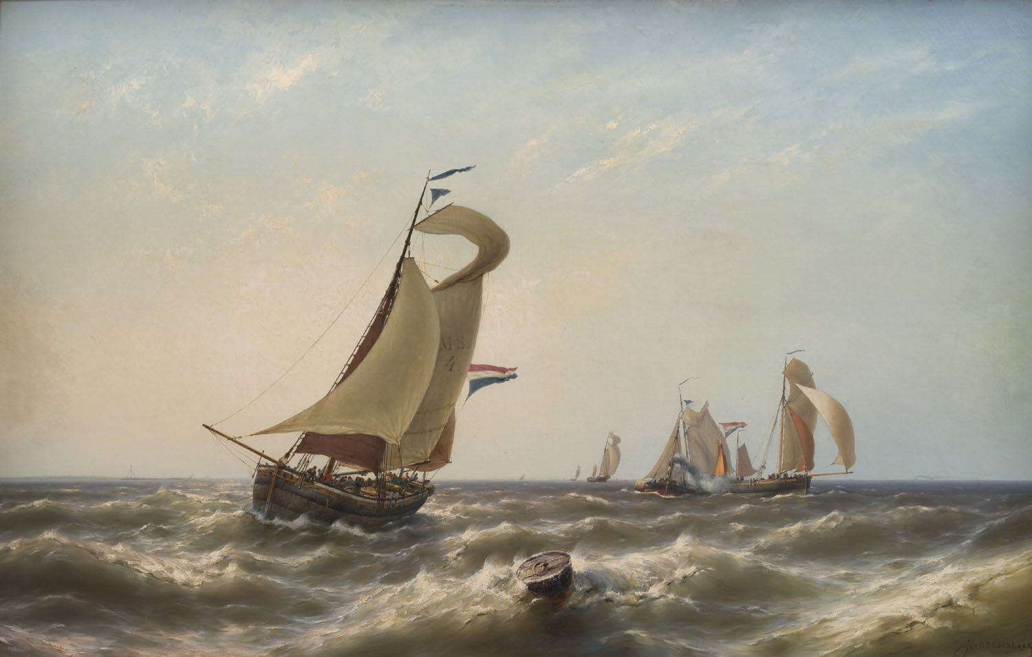 Johannes Hermanus Barend Koekkoek | Zeilschepen en een stoomschip op zee Johannes Hermanus Barend Koekkoek | Zeilschepen en een stoomschip op zee | Kunsthandel Bies