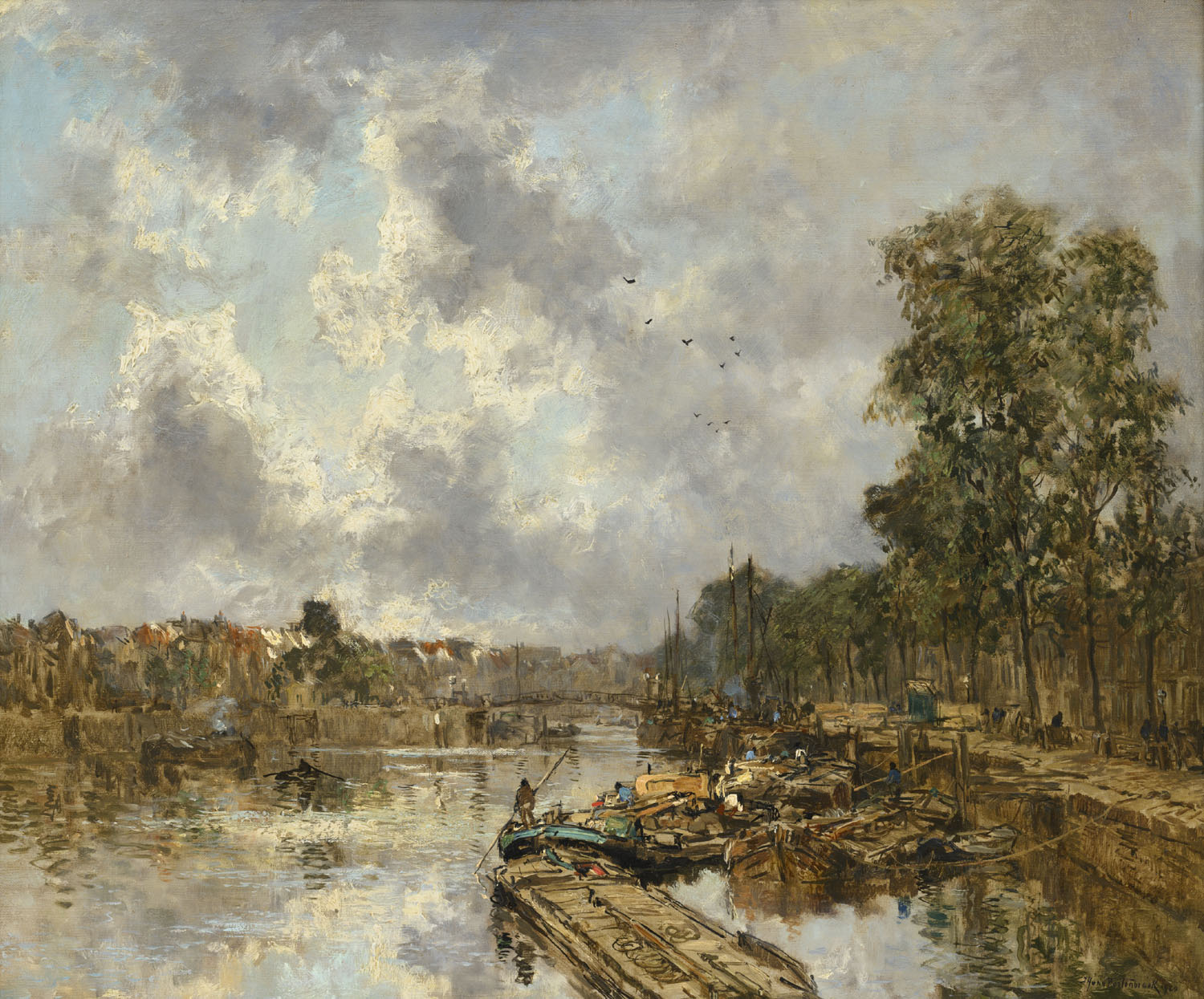 Johan Hendrik van Mastenbroek | Rotterdam. Nieuwe Haven; Sun and Clouds | Kunsthandel Bies