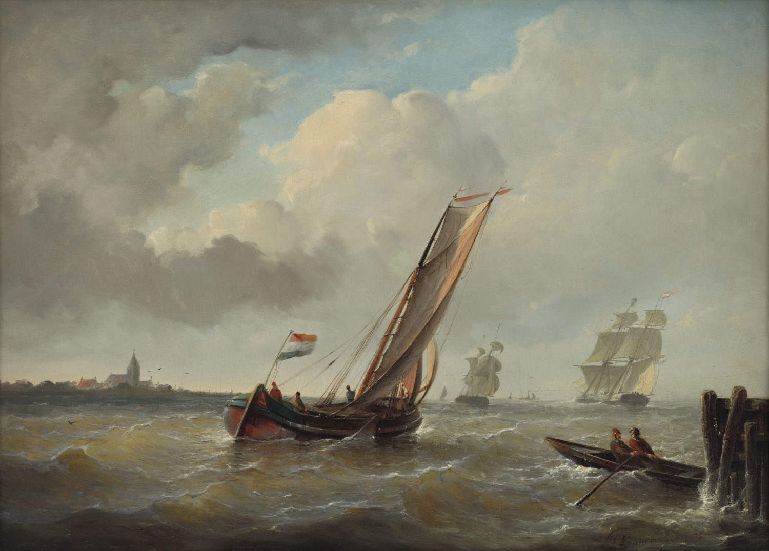 Christiaan Cornelis Kannemans | Zeilschepen voor de kust | Kunsthandel Bies