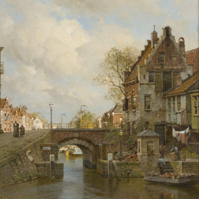 Johannes Christiaan Karel Klinkenberg | Gezicht op een gracht in een Hollandse stad | Kunsthandel Bies
