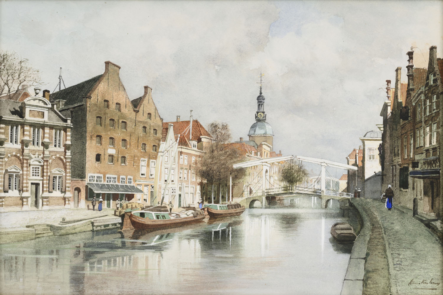 J.Ch.K. Klinkenberg | Leiden, the Oude Rijn with the Marekerk | Kunsthandel Bies