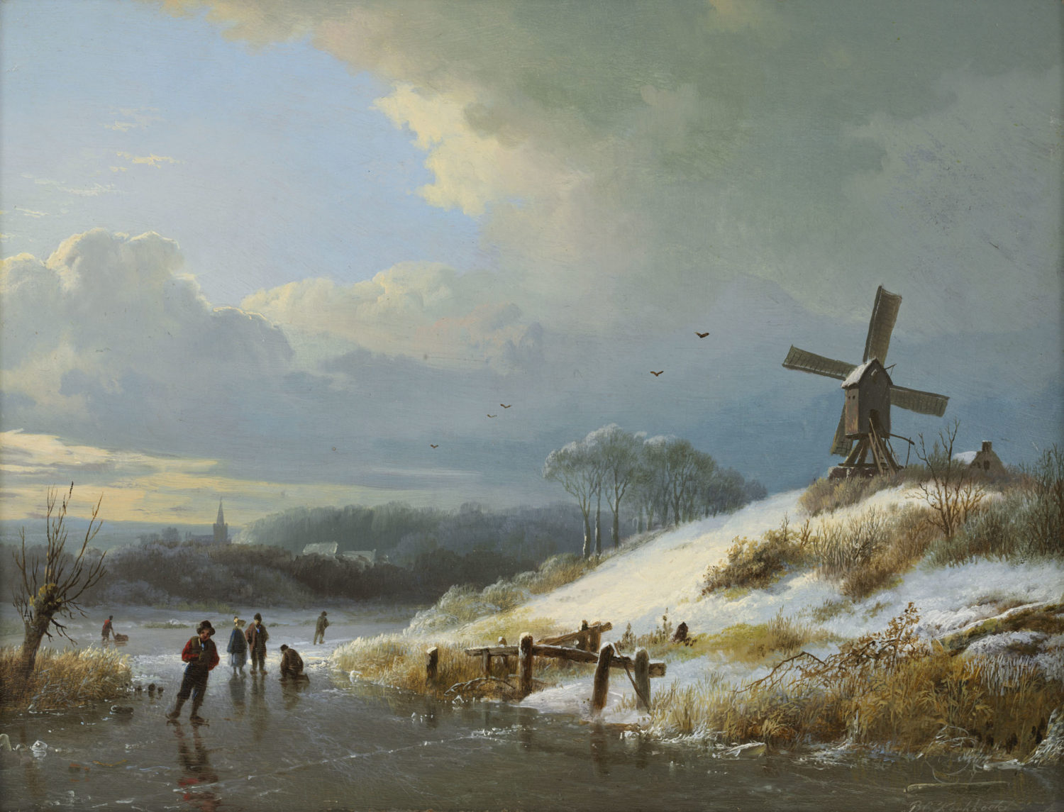 Barend Cornelis Koekkoek | Wintergezicht met figuren op het ijs | Kunsthandel Bies