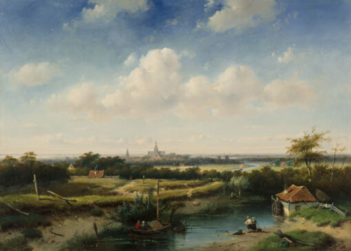 Leickert, Ch.H.J. | An extensive landscape with a water mill