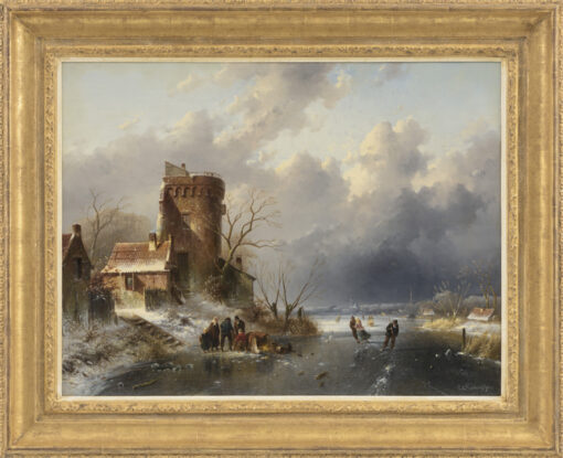 Leickert, Ch.H.J. | A Dutch winter landscape with figures on the ice - Image 2