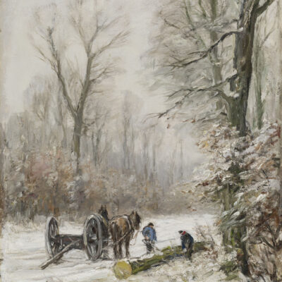 Louis Apol | Woodcutters in a snowy forest | Kunsthandel Bies