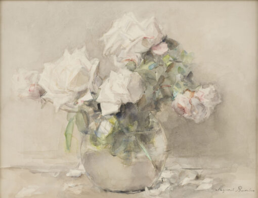 Margaretha Roosenboom | Witte rozen in een glazen vaas | Kunsthandel Bies