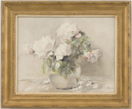 Margaretha Roosenboom | Witte rozen in een glazen vaas | Kunsthandel Bies
