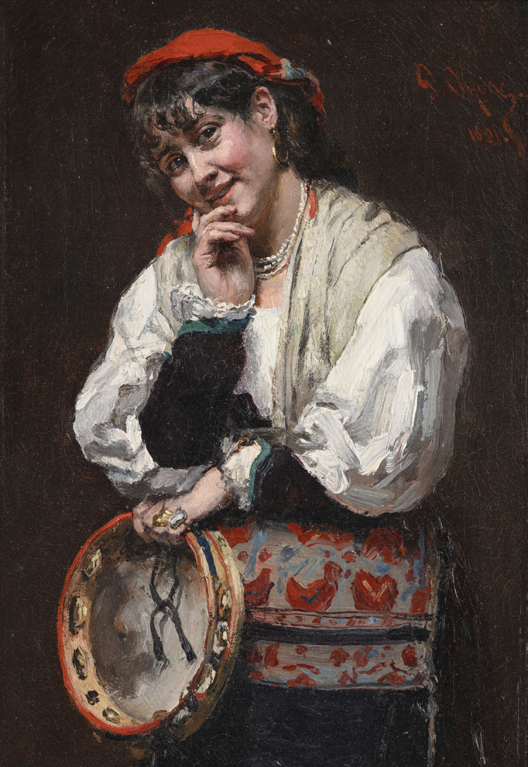Pieter Oyens | A young woman with a tambourine | Kunsthandel Bies