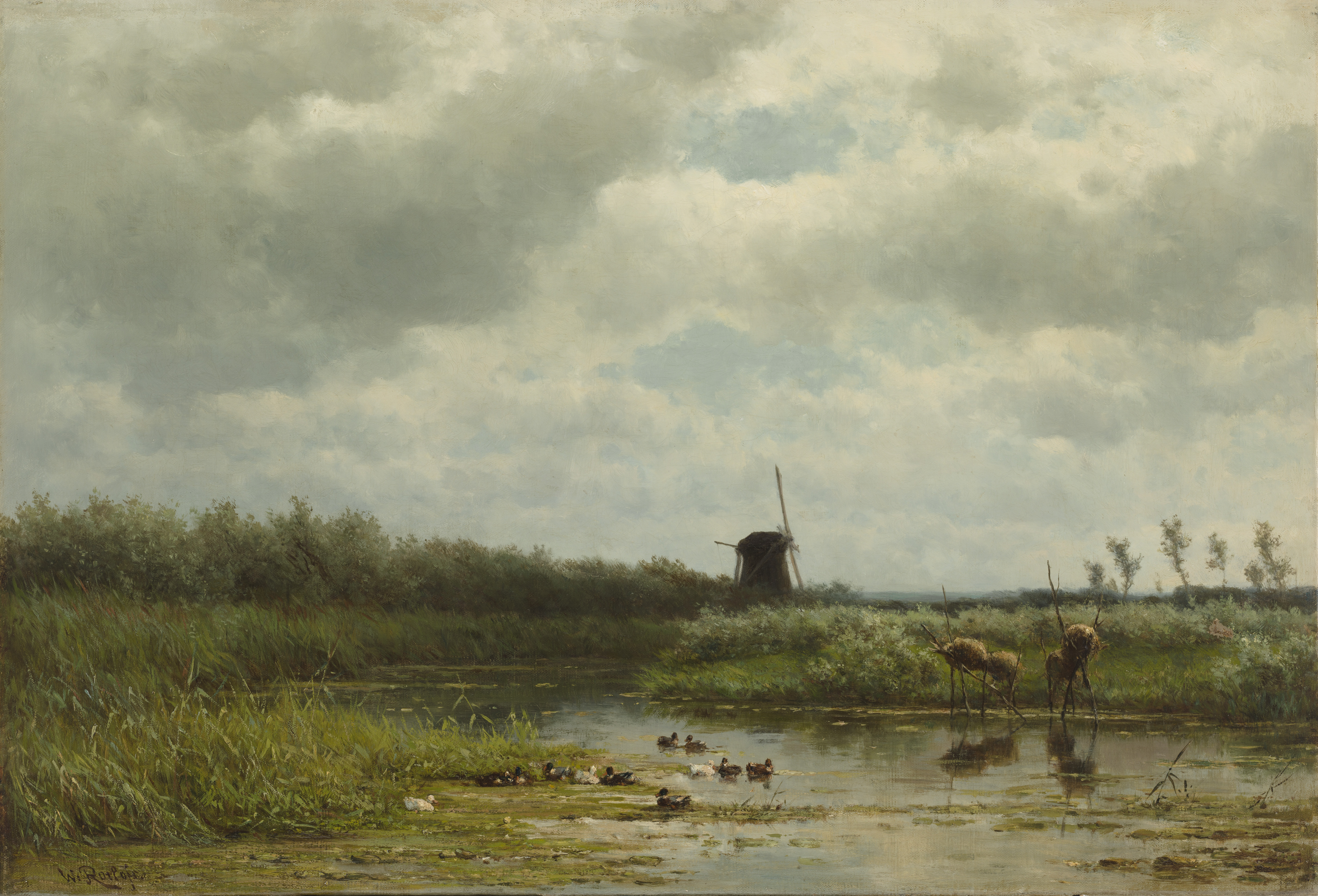 Willem Roelofs | Polder met eendennesten | Kunsthandel Bies