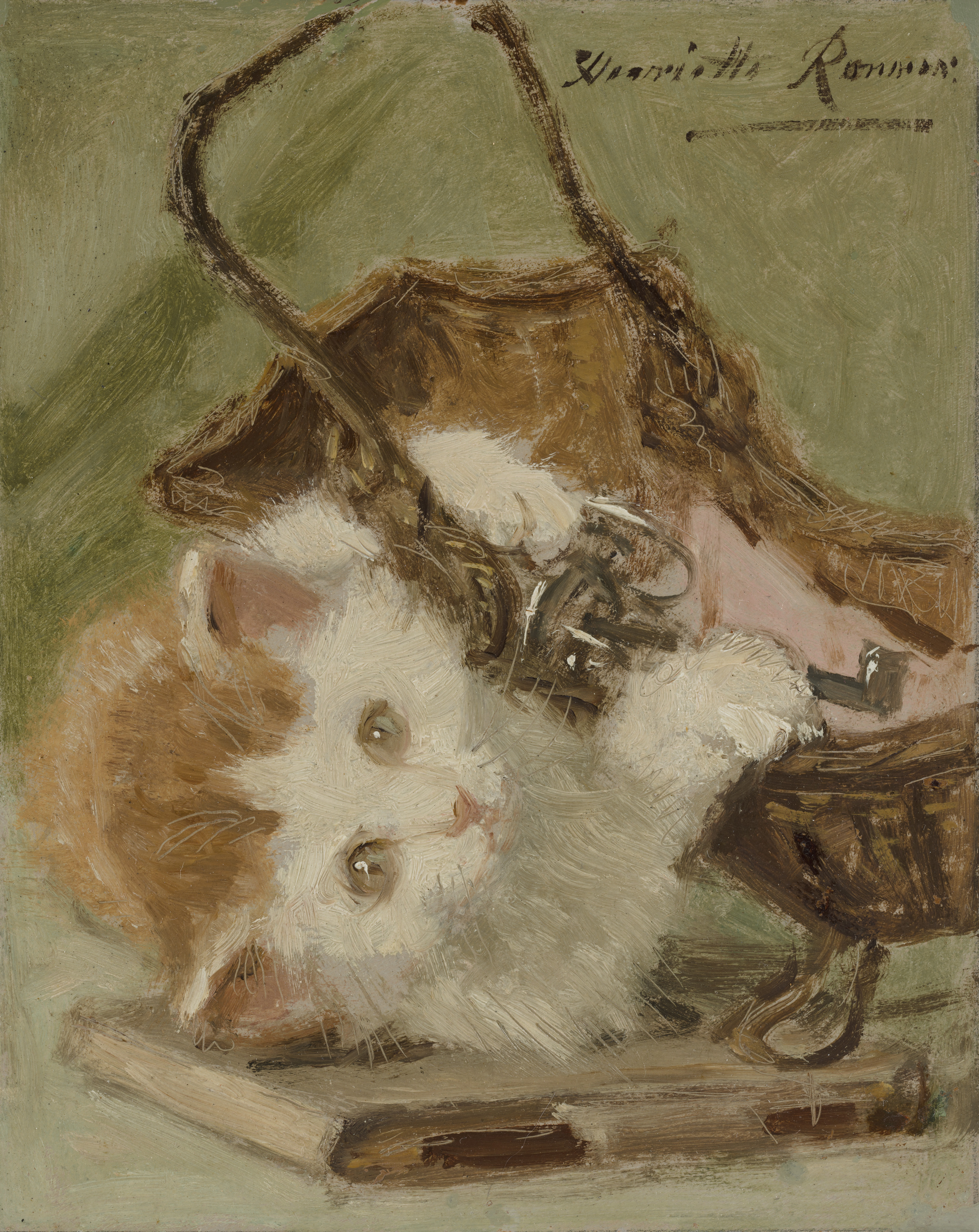Henriette Ronner-Knip | Kitten spelend met een sleutelmandje | Kunsthandel Bies Henriette Ronner-Knip | Kitten spelend met een sleutelmandje | Kunsthandel Bies