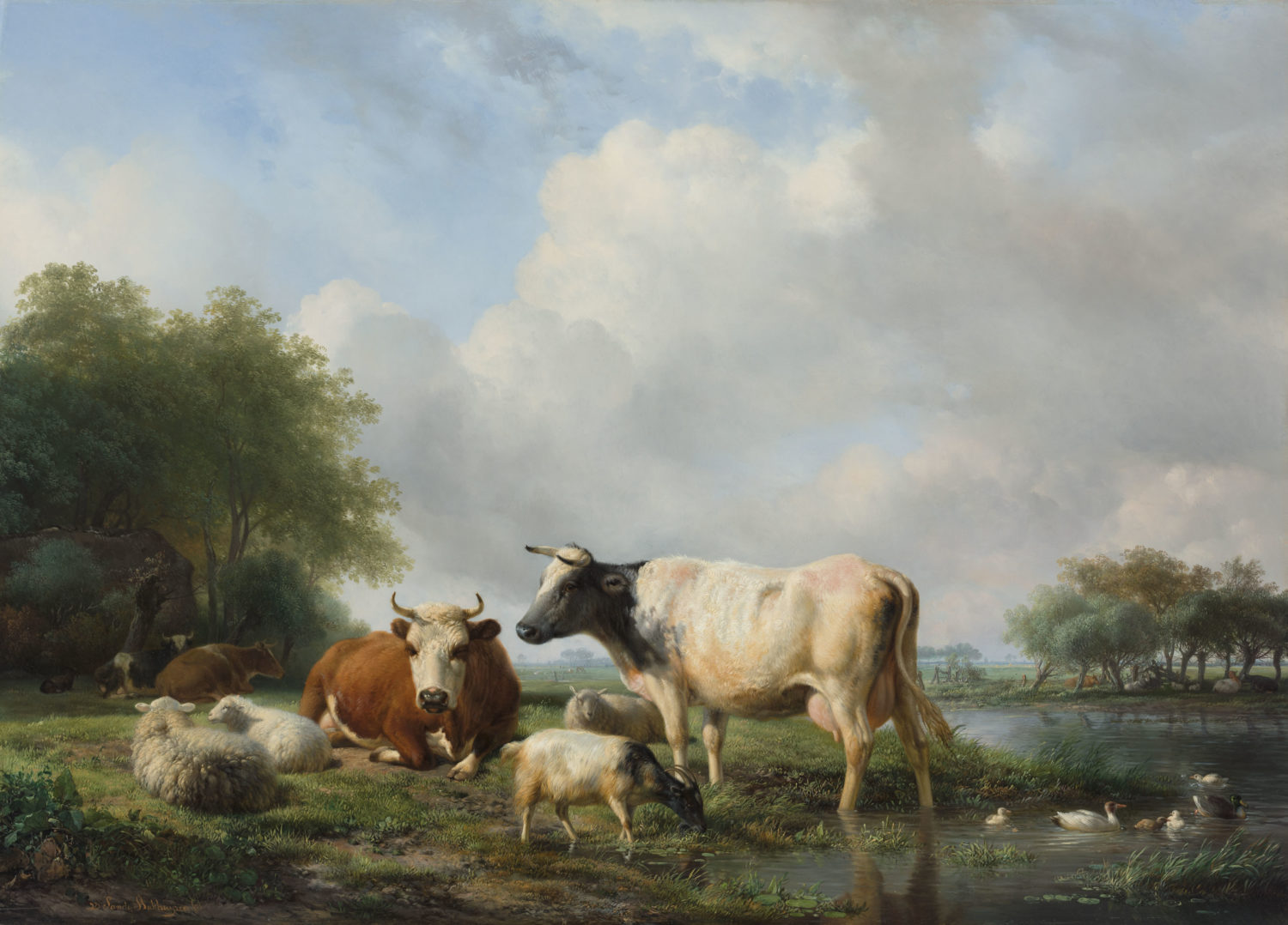 Afbeelding | Hendrik van de Sande Bakhuyzen | Landschap met vee bij een waterpoel 