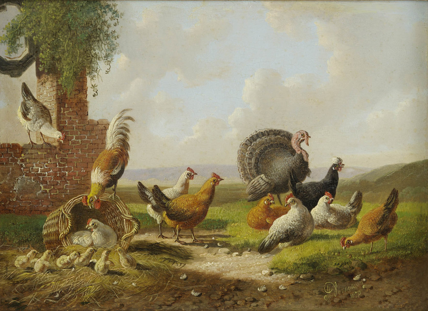 Albertus Verhoesen | Landschap met pluimvee (110A) | Kunsthandel Bies Albertus Verhoesen | Landschap met pluimvee (110A) | Kunsthandel Bies