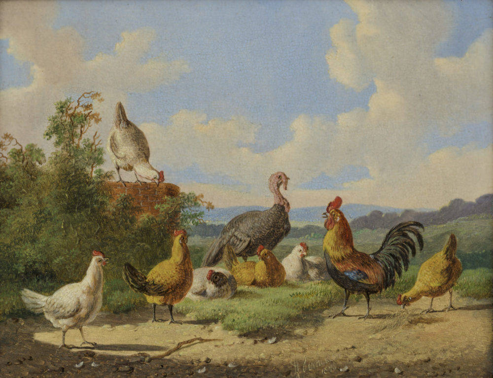 Albertus Verhoesen | Pluimvee bij een muur (122B) | Kunsthandel Bies Albertus Verhoesen | Pluimvee bij een muur (122B) | Kunsthandel Bies