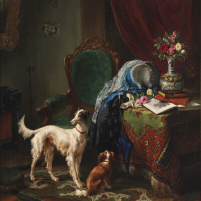 Wouterus Verschuur | Twee honden in een interieur | Kunsthandel Bies